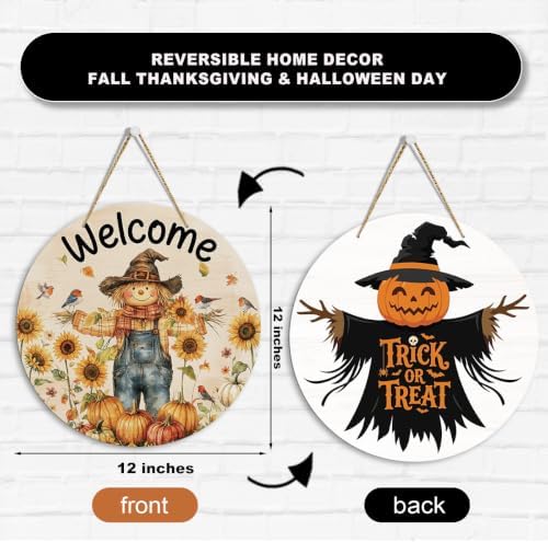 Scarecrow Fall Halloween Reversible Decor for Front Door Outside - Image 2