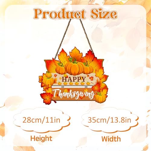 Thanksgiving Pumpkin Door Sign - Rustic Wall Art Plaque for Front Door, Home Office Decoration - Hanging Holiday Decor, 13.8x11 Inch - Image 2