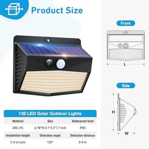 Peasur 1 Pack Solar Motion Sensor Lights Outdoor Waterproof with 3 Modes - Image 6