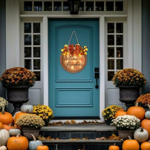 HOMCDALY Fall Wreaths for Front Door, Thanksgiving Welcome Sign for Front Door, Fall Decorations for Home, Farmhouse Welcome Thanksgiving Wooden Door Hanger, Autumn Pumpkin Fall Door Sign - Image 6