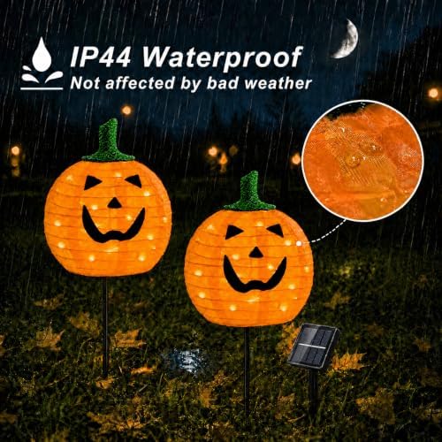 Solar Halloween Pumpkin Lights, 2 Pack Outdoor Pathway Stake Lights - Image 5