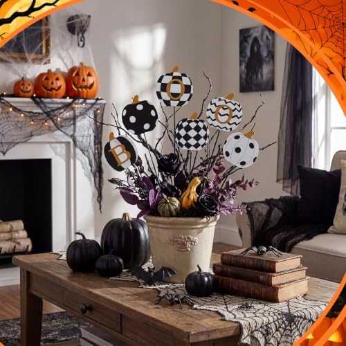 6 Pcs Halloween Outdoor Decoration Checkered Pumpkin Garden Stake - Image 4