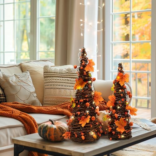 Fall Decor, Fall Tabletop Trees, Lighted Pumpkin Thanksgiving Decorations - Image 3