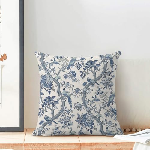 CXMEIFLY Spring Pillow Covers 20 x 20 Inch Set of 2 for Navy Blue Chinoiserie Flowers Bird Decor Throw Pillows Vintage Floral Plant Outdoor Decorative Cushion Cases for Couch Bed Decorations - Image 3