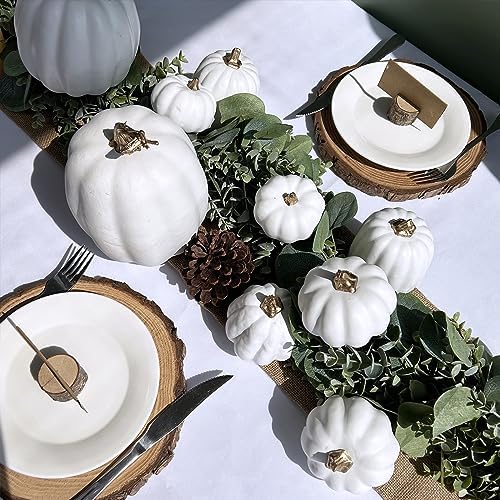 Winlyn 10 Pcs Assorted White Artificial Pumpkins Harvest White Pumpkins Decorative Pumpkins Foam Rustic Fall Pumpkins for Autumn Fall Wedding Thanksgiving Halloween Props Home Seasonal Mantel Décor - Image 4