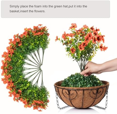 HyeFlora Artificial Fake Fall Hanging Plants Flowers Basket for Outdoor Decor, Faux Silk Orange Mums Daisy in Planter Look Real UV Resistant for Autumn Porch Home Patio Garden Yard Decoration - Image 4