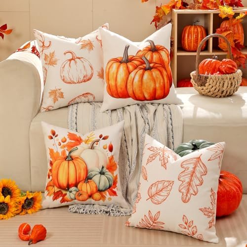 TOYPOPOR Fall Decorations for Home, 4 Packs Double Sided Throw Pillow Covers, Buffalo Plaid Thanksgiving Front Porch Farmhouse Cushion Cases Indoor Outdoor Autumn Decor for Couch, Living Room 16x16 - Image 4