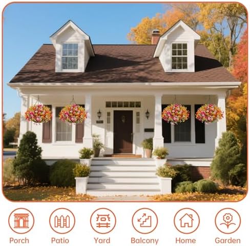 Artificial Flowers with Hanging Baskets Outdoors for Decoration Summer Fall Faux Daisy for Outdoor planters Fake Artificial Hanging Plants UV Resistant for Porch Home Patio Decor (Honey Gold) - Image 4