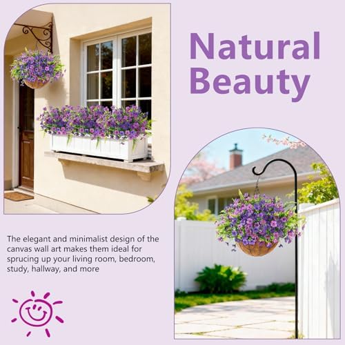 Artificial Flowers Hanging Baskets, Multicolor 12 Bundles Faux Flower with Ferns Outdoor Hanging Basket Spring Summer Decoration, Fake Flowers Plants for Porch Patio Balcony Home Yard Decor - Image 2