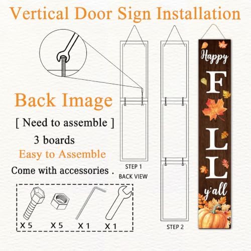Welcome Sign Stand for Front Door, 47" Vertical Autumn Welcome Porch Sign Wall Hanging for Outdoor Patio Garden, Rustic Large Tall Porch Leaner Decor for Thanksgiving (Fall-Natural, Fall-Natural) - Image 6