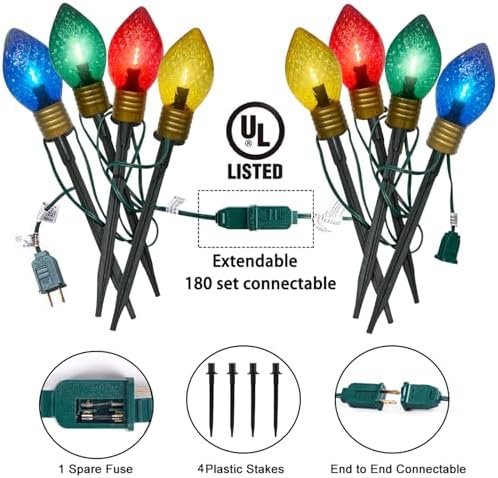 Christmas Multicolor Pathway Lights Outdoor, 7.5 Ft Strawberry Jumbo C9 Walkway Lights with 4 LED Large Bulb, Connectable Christmas Walkway Light for Winter Holiday Outside Yard Garden Lawn Decor - Image 4