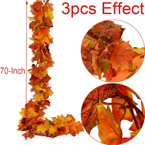 Fall Garland Maple Leaf Garland, 6 Ft/Piece, 3 Piece, Artificial Maple Leaves Hanging Vine, Thanksgiving Decor (3) - Image 4