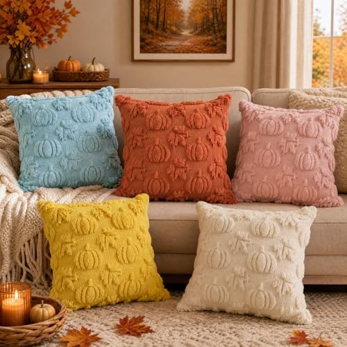 AVOIN colorlife Blue Pumpkin Fall Throw Pillow Covers 18x18 Inch - Image 5