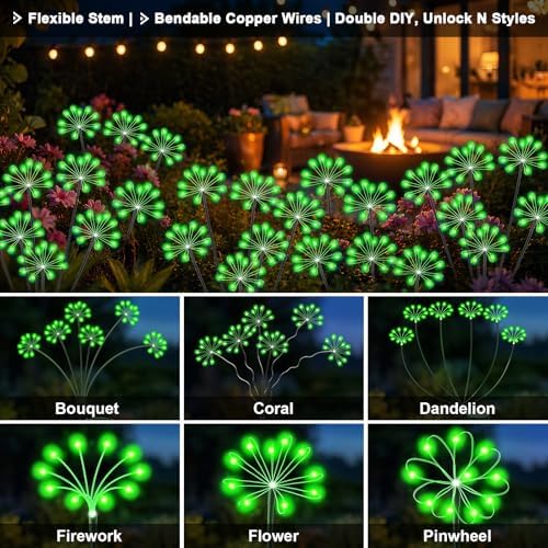 Solar Garden Lights Outdoor, Upgraded Solar Swaying Starburst Light Waterproof with 2 Modes, Solar Fairy Firework Lights for Yard Patio Pathway Flowerbed Balcony Garden Decoration (Green, 2 Pack) - Image 5