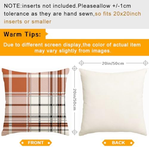 RABUSOFA Fall Pillow Covers 20x20 Tartan Plaid Fall Decorations for Home - Image 6