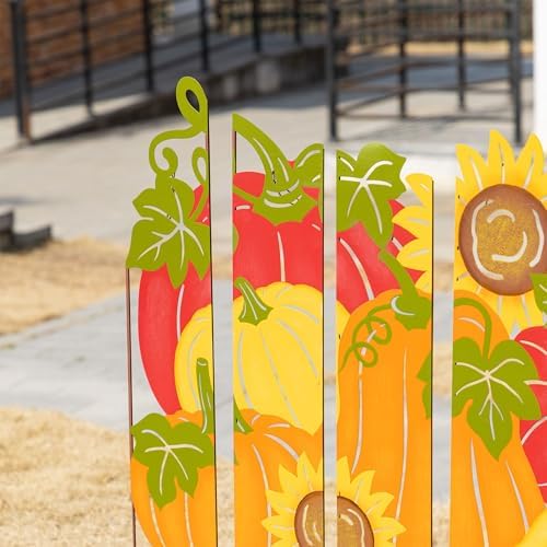 Glitzhome 41.75" H Fall Pumpkin Patch Combo Yard Stake, Metal Thanksgiving Pumpkins Sunflower Yard Signs, Decorative Pumpkin Garden Stake for Home Fall Autumn Harvest Halloween Patio Lawn Decor - Image 5