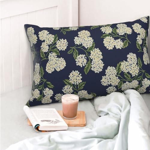 Navy Blue Spring Pillow Covers 12x20 Inch 2 Pcs Green Yellow Hydrangea Flower Decor Throw Pillows Vintage Floral Seasonal Summer Outdoor Decoration Pillowcase Linen Cushion Cover for Couch Sofa - Image 2
