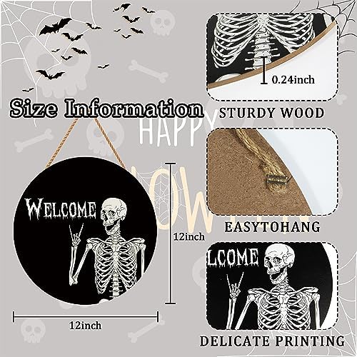 Halloween Decorations Wreath Halloween Skull Welcome Door Sign Front for Door Decoration, Rustic Wooden Holiday Decor for Front Door Porch Window Wall Farmhouse Indoor Outdoor - Image 4