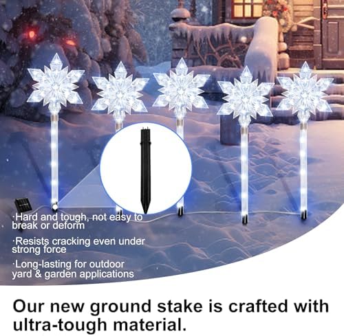 5 Pack Snowflake Solar Christmas Pathway Lights - Image 3
