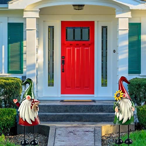 HONGLAND Metal Gnome Yard Art Outdoor Gnomes Garden Statue 18 Inch Gnome Figurine Decorative Stakes for Holiday Christmas Lawn Patio Yard Garden Decor-2 PCS - Image 5