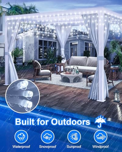 Cool White Christmas Lights Outdoor,2 Pack 53FT 486 LED Plug in Waterproof Christmas Lights for Outside, Timer & Memory, 8 Modes Hanging Fairy Light for Wedding Decorations House Eaves Yard Patio - Image 5
