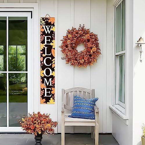 Fall Welcome Sign for Front Porch Standing, Autumn Wooden Porch Sign with Maple Leaves for Front Door Decorations, Farmhouse Vertical Hanging Signs Welcome Sign for Thanksgiving Home Decor 47.2"H - Image 3