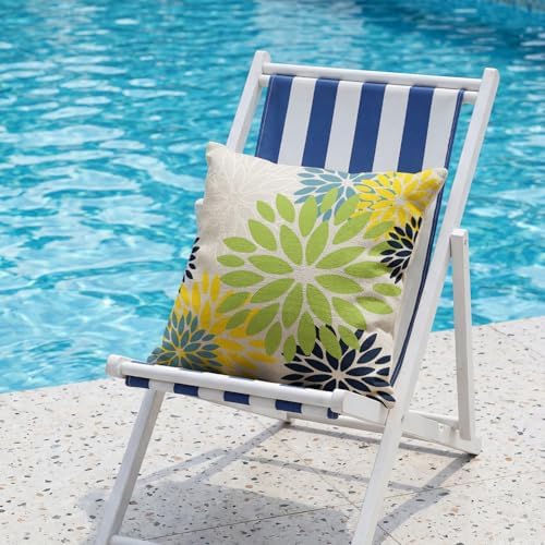 AVOIN colorlife Dahlia Flowers Green and Blue Waterproof Outdoor Throw Pillow Covers, 18 x 18 Inch Outdoor Summer Cushion Case Decoration for Patio Garden Porch Set of 2 - Image 3