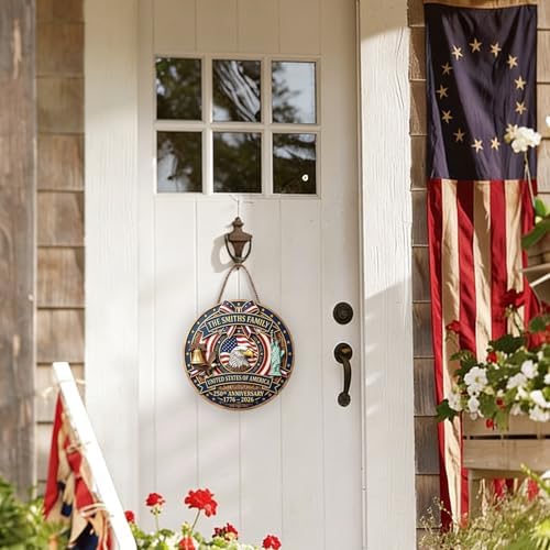 Farmhouse Vintage 250th Patriotic Wood Sign Eagle Flag Round Door Decor - Image 6