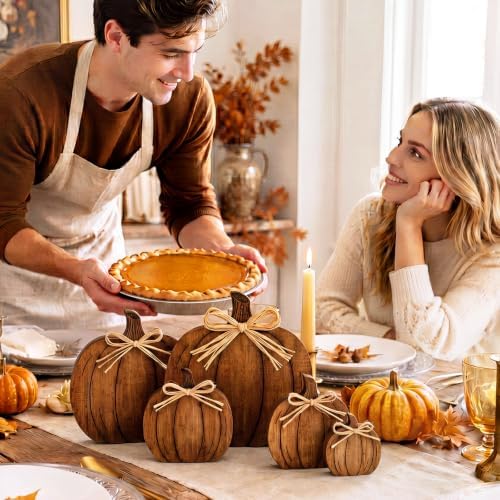 Gerrii 5 Pcs Fall Pumpkin Decor, Rustic Wooden Table Centerpieces, Classic - Image 4