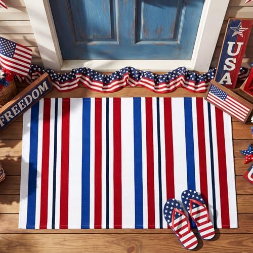 Duraaamo Patriotic Blue Red White Door Mat 3' X 5' for Memorial Day Decor - Image 6
