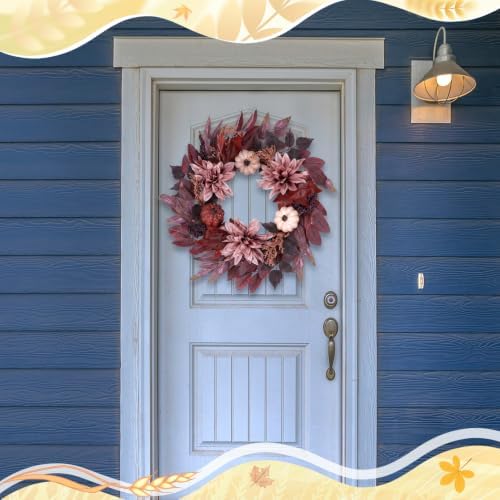 Fall Wreaths for Front Door Decor Artificial Flower, 24" Autumn Pumpkin - Image 3