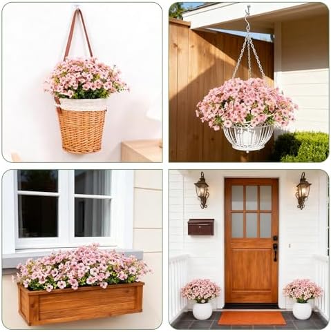 24 Bundles Artificial Flowers for Outdoor Realistic Faux Flower Spring Summer Garden Home Decoration, Hanging Daisy with Eucalyptus Leaves Fake Plants Greenery Balcony Porch Patio Front Door Decor - Image 6
