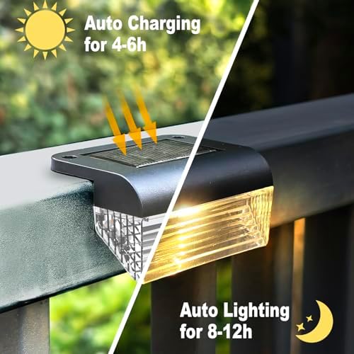 Solar Fence Lights Outdoor - 12 Pack Deck Lights 3000k Fence Lights Solar Powered, IP55 Waterproof Step Light for Patio, Yard, Backyard, Garden - Image 4