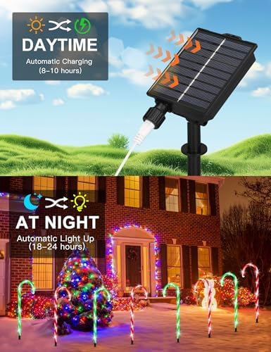 ZHAHA Solar Christmas Pathway Lights Outdoor Decorations, Solar Candy Cane Lights for Yard Patio Garden Walkway with 8 Light Mode, Remote, Timer, 48 LED, Upgraded Christmas Outdoor Decorations, 8 Pack - Image 2