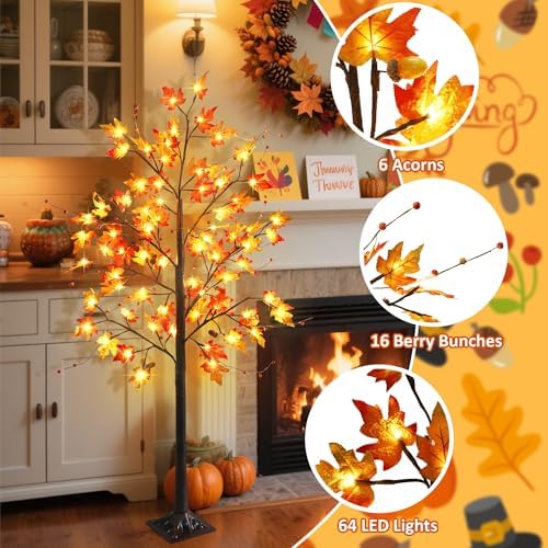 FORUP LED Lighted Maple Tree, 5 FT Lighted Artificial Tree for Thanksgiving Harvest Fall Festival Halloween Home Party Decoration (1 Pack) - Image 2