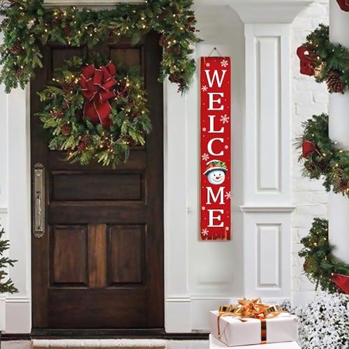 Christmas Snowman Wooden Porch Sign 47" Winter Vintage Large Welcome Porch Sign for Home Front Door Yard Party Decor (Red) - Image 5