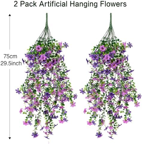 QCQHDU Artificial Hanging Flowers for Outdoors,2Pcs Fake Hanging Plants 29.5 Inch Long for Spring Summer Decoration,UV Resistant Faux Flowers for Patio Porch Garden Yard Balcony Decor, Double Purple - Image 7