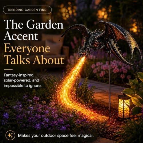 Solar Dragon Fire Garden Light, Solar Dragon Fire Garden Stake Light - Goth Outdoor Yard Stake Decor - for Lawn, Pathway, Flower Bed, Patio & Yard - Image 3