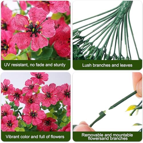 INSPRING Artificial Faux Outdoor Outside Flowers Plants, 2 PCS Fake Silk UV Resistant Look Real Hotpink Daisy Trailing Vines for Front Door Porch Planter Urn Patio Balcony Decoration - Image 3