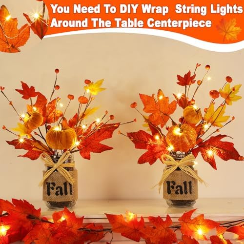 2 Pack Fall Decor 13.5 Inch Lighted Fall Trees Mason Jar with 20 LED Timer - Image 4