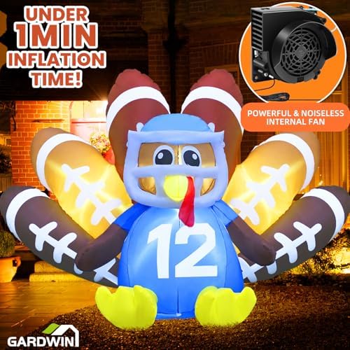 Gardwin 8FT Long Thanksgiving Inflatables Turkey Decorations,Blow up Turkey Inflatable with Built-in Led Lights,Football Inflatable Turkey Outdoor for Outdoor Garden Lawn Decor - Image 4
