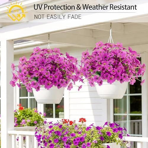 12 Bundles Purple Artificial Flowers for Outdoors, UV Resistant Faux Plants - Image 2