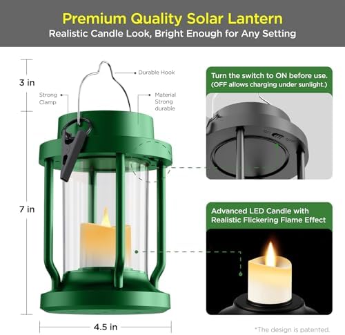 Solar Lantern Outdoor & Indoor Use – Hanging Solar Lights with Realistic Flickering Flameless Candle, Weatherproof for Gardens, Patios, Trees, and Lawns (Green, 1 Pack) - Image 3