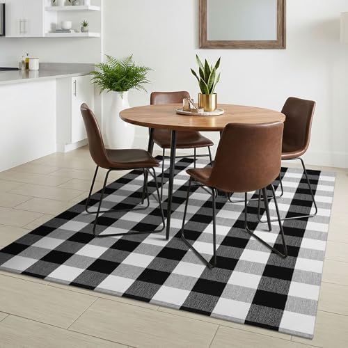 KILOCOCO Buffalo Plaid Checkered Rug 4x6 ft Black White Front Door Rug - Image 6