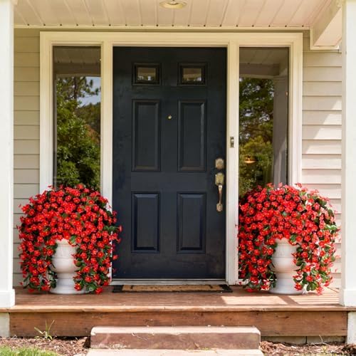 HyeFlora Artificial Fake Hanging Plants Flowers for Outdoor Outside Spring Decoration, 2 PCS Faux Silk Daisy Red Orchid Vines UV Resistant Realistic for Home Indoor Porch Patio Balcony - Image 2