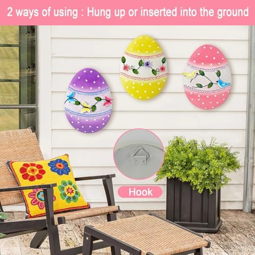 Easter Decorations Outdoor,3 Pack Metal Egg Yard Stake Signs for Outside,Cute Easter Happy Eggs Decorations Outdoor for Lawn,Garden Stakes for Spring - Image 2