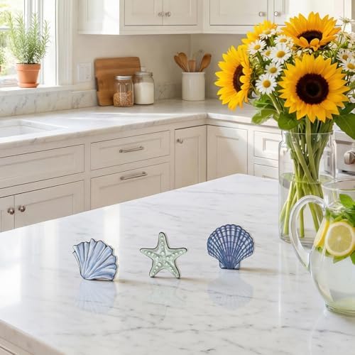 Smile 3 Pcs Wooden Decor Summer Indoor Decorations, Sea Style, Shell Starfish Summer Table Centerpieces for Home Kitchen Seasonal Display - Image 5