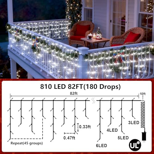 Christmas Icicle Lights Outdoor 82FT 810 LED Drops Cool White - Image 6