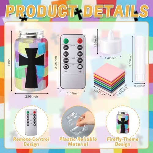 Qinyoung 12 Pcs Religious Cross Craft Mason Jar Tissue Paper Craft with LED - Image 2