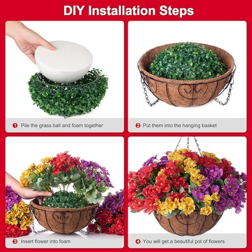 Artificial Fake Hanging Plants Flowers Basket for Spring Outdoor Decoration - Image 3